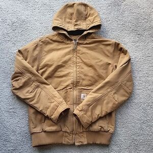 Vintage Carhartt J130M Active Jacket Men Large Tan Work Hoodie Quilt Lined Duck